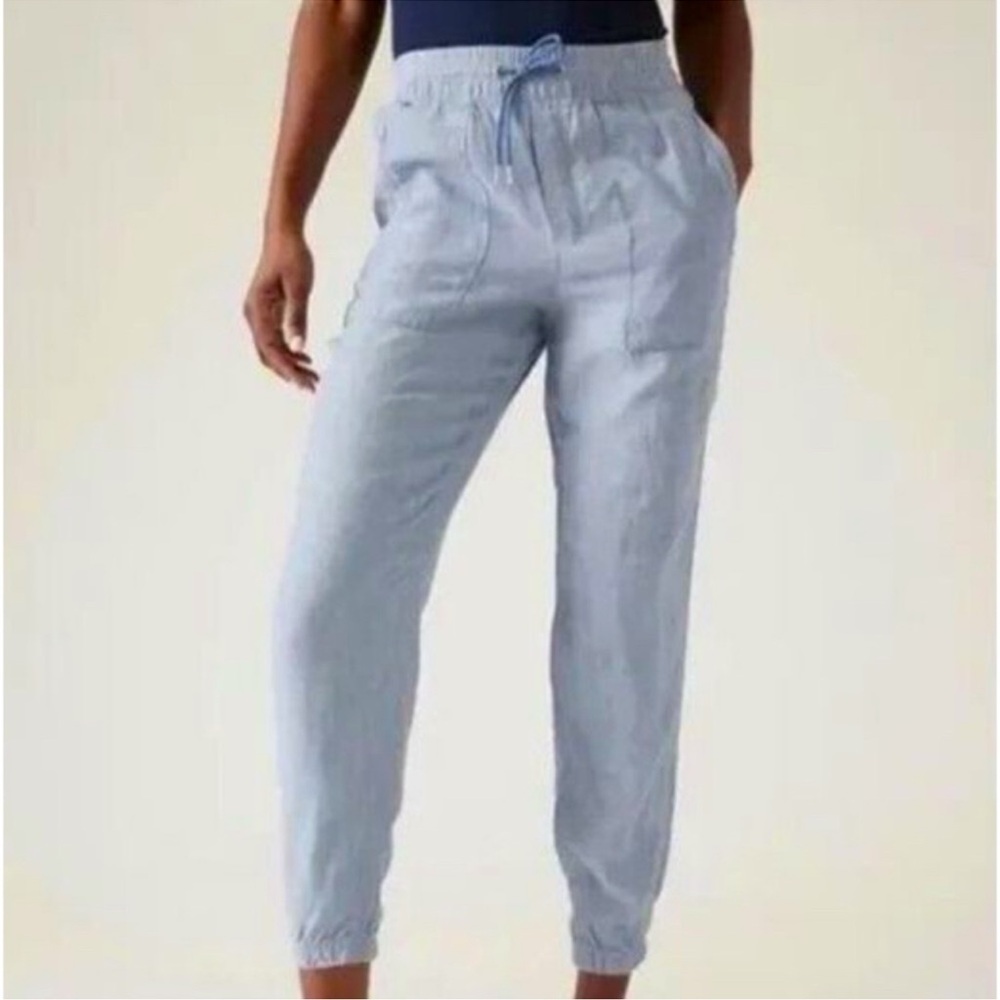 Athleta retreat Linen Jogger pants chambray blue size 4